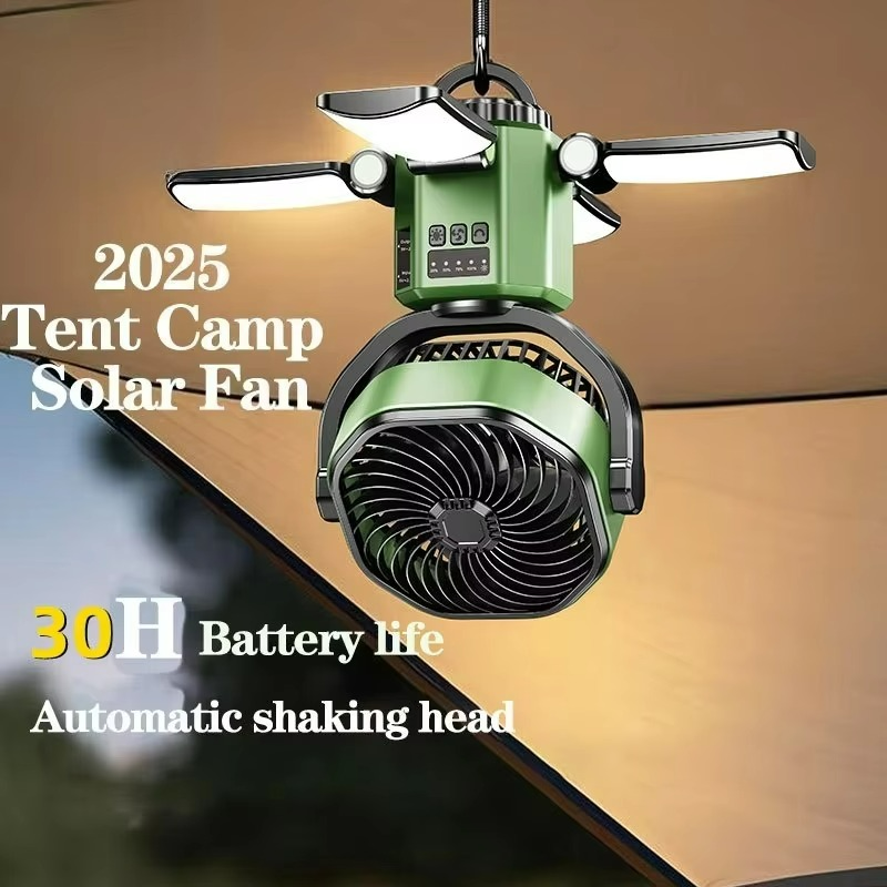 Portable Camping Fan with 4 Speeds and LED Light
