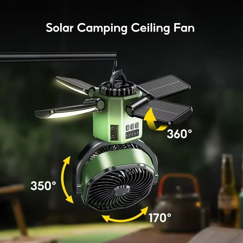 Portable Camping Fan with 4 Speeds and LED Light