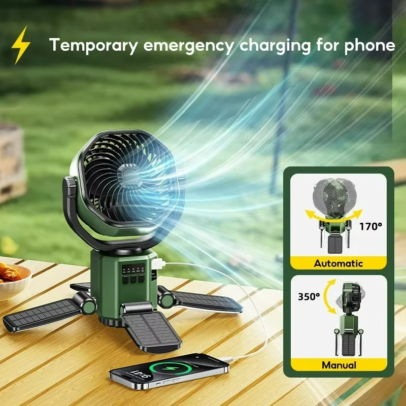 Portable Camping Fan with 4 Speeds and LED Light