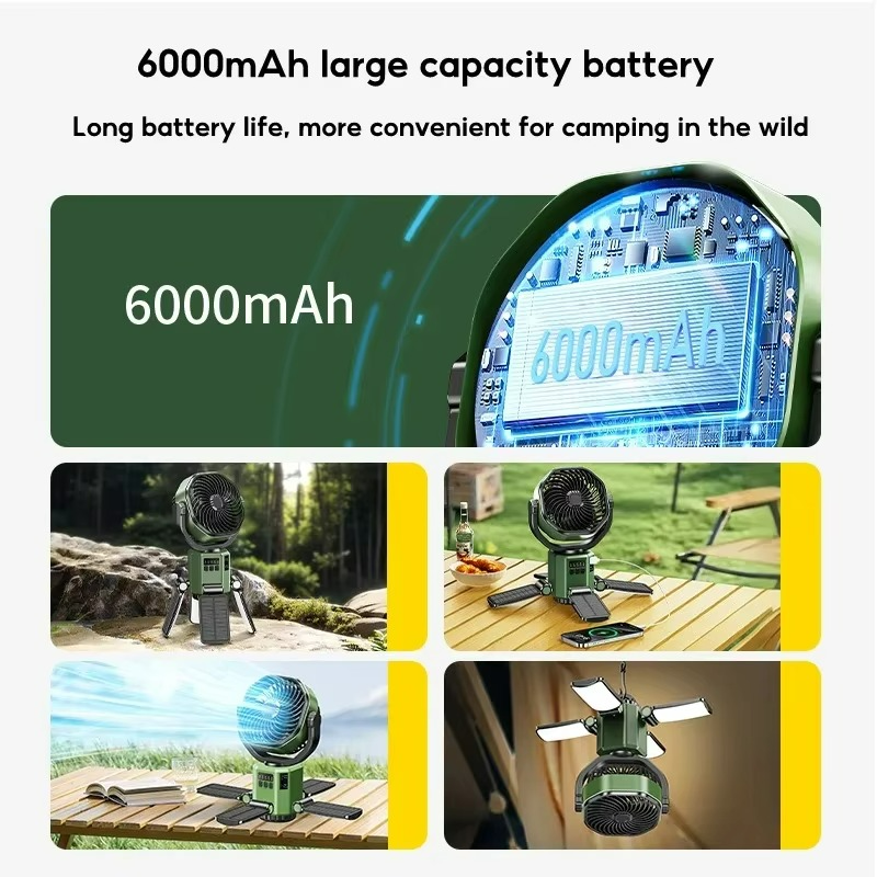 Portable Camping Fan with 4 Speeds and LED Light