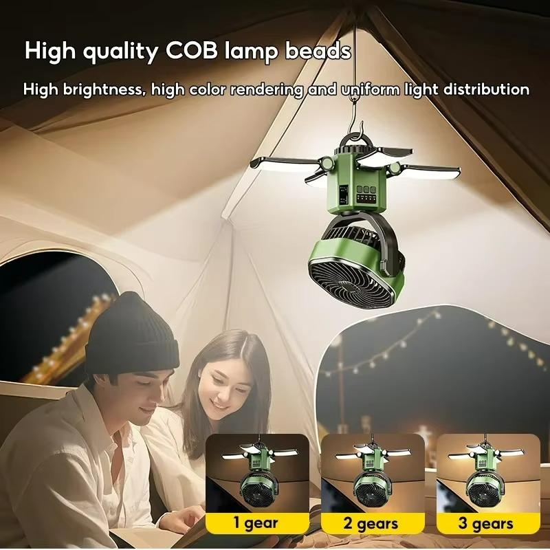 Portable Camping Fan with 4 Speeds and LED Light