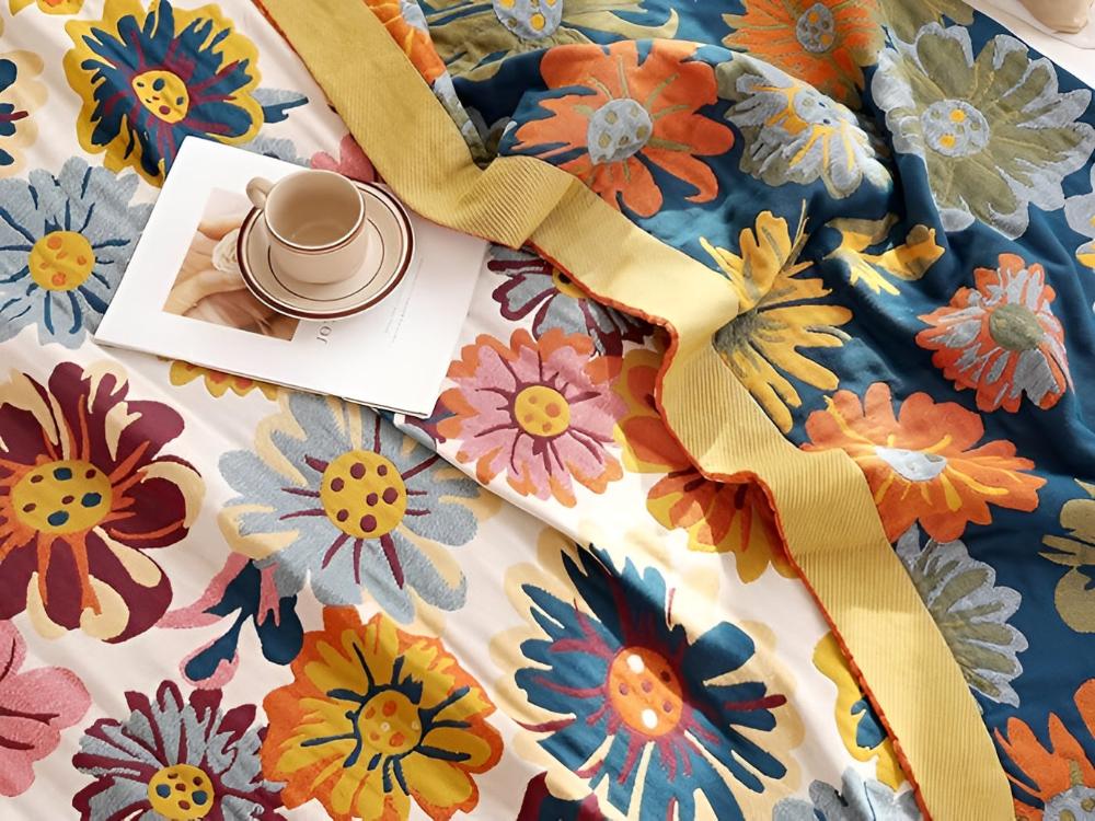 Vibrant Blossom Organic Cotton Throw Blanket
