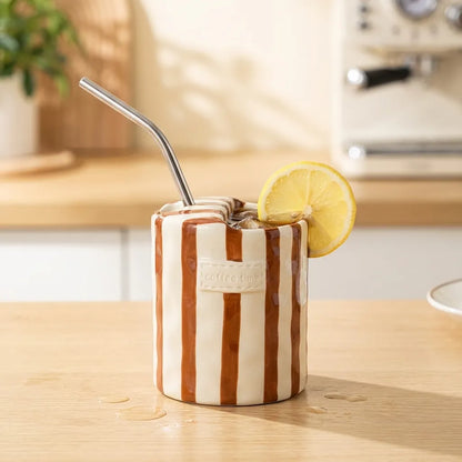 Striped Ceramic Coffee Cup in Retro Design