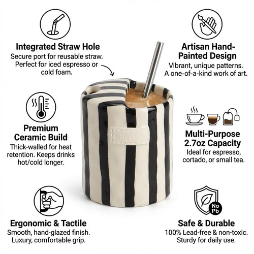Striped Ceramic Coffee Cup in Retro Design
