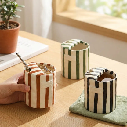 Striped Ceramic Coffee Cup in Retro Design