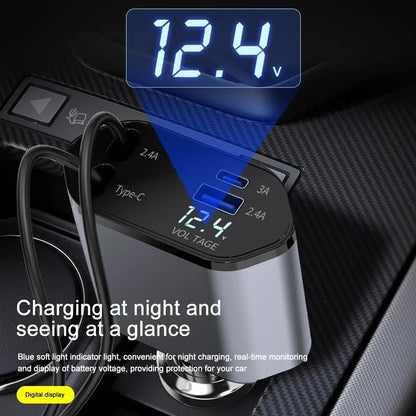 Foldable Car Charger – 120W Fast Charging with USB-C and USB-A Ports