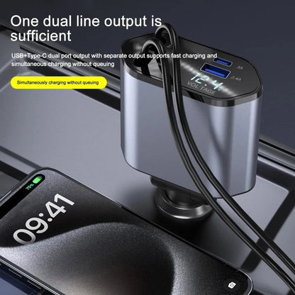 Foldable Car Charger – 120W Fast Charging with USB-C and USB-A Ports