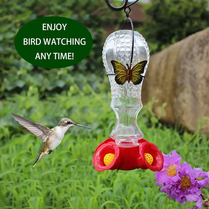 Glass Hummingbird Feeder with Flower Design and Ant Moat