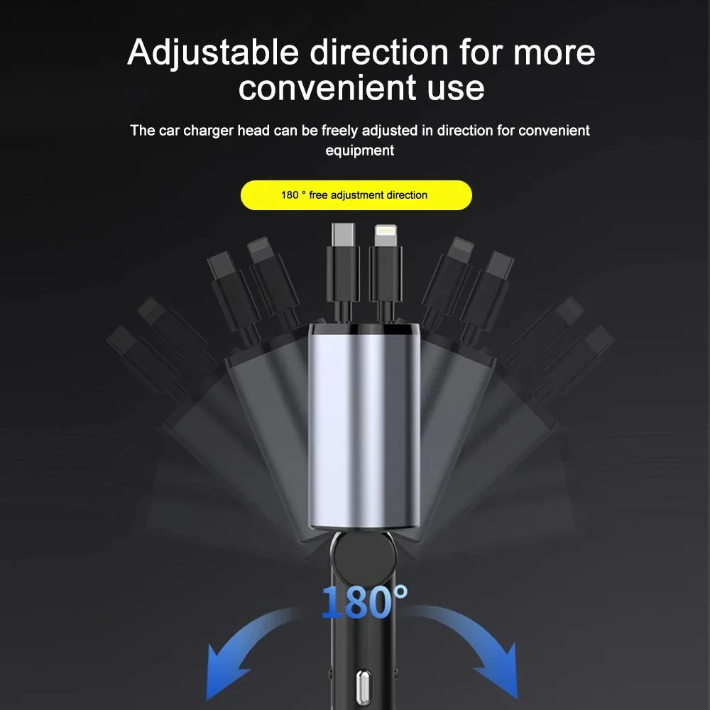 Foldable Car Charger – 120W Fast Charging with USB-C and USB-A Ports