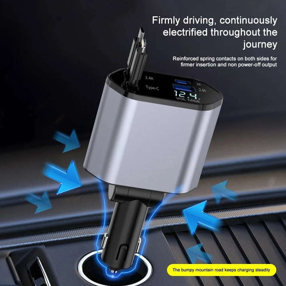 Foldable Car Charger – 120W Fast Charging with USB-C and USB-A Ports