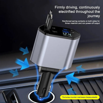 Foldable Car Charger – 120W Fast Charging with USB-C and USB-A Ports