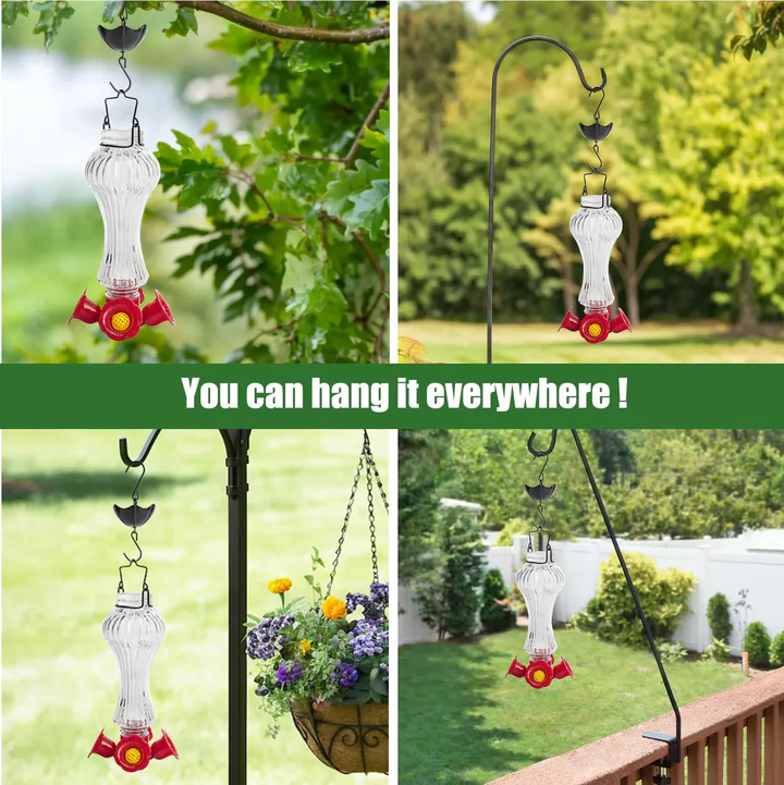 Glass Hummingbird Feeder with Flower Design and Ant Moat