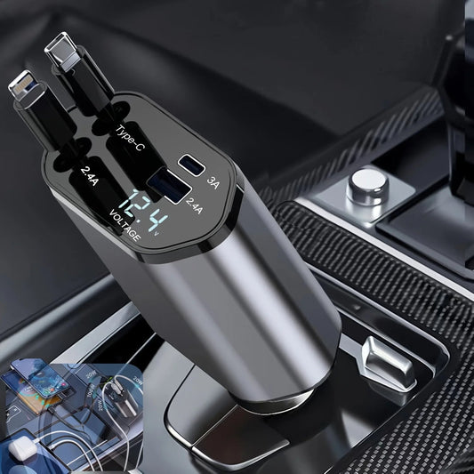 Foldable Car Charger – 120W Fast Charging with USB-C and USB-A Ports