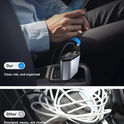 Foldable Car Charger – 120W Fast Charging with USB-C and USB-A Ports
