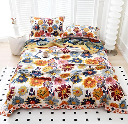 Vibrant Blossom Organic Cotton Throw Blanket