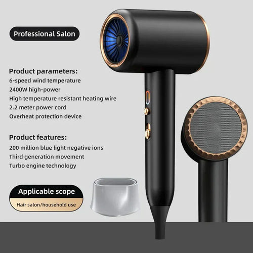 2400W High-Power Hair Dryer with Cold and Hot Air Ion Technology