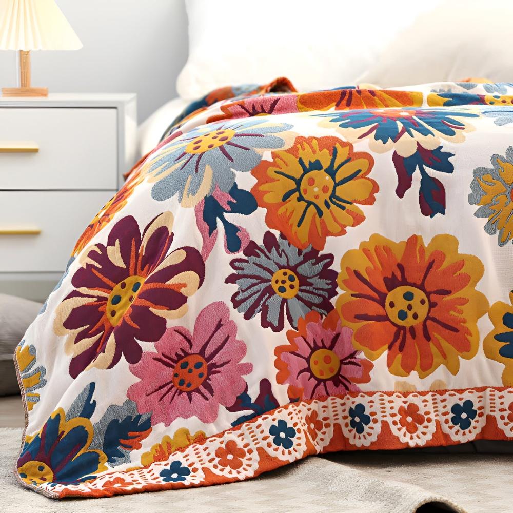 Vibrant Blossom Organic Cotton Throw Blanket