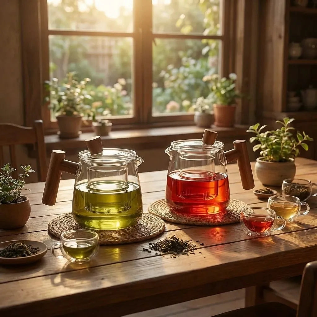 Glass Teapot with Infuser and Wooden Handle - Borosilicate