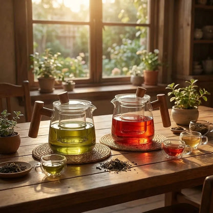 Glass Teapot with Infuser and Wooden Handle - Borosilicate
