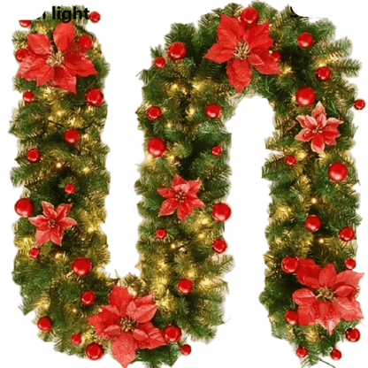 Illuminated Rattan Christmas Garland with Warm LEDs for Holiday Decor
