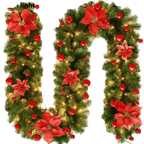 Illuminated Rattan Christmas Garland with Warm LEDs for Holiday Decor