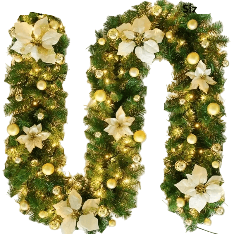Illuminated Rattan Christmas Garland with Warm LEDs for Holiday Decor