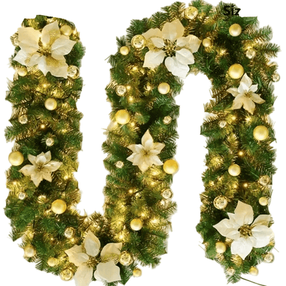 Illuminated Rattan Christmas Garland with Warm LEDs for Holiday Decor