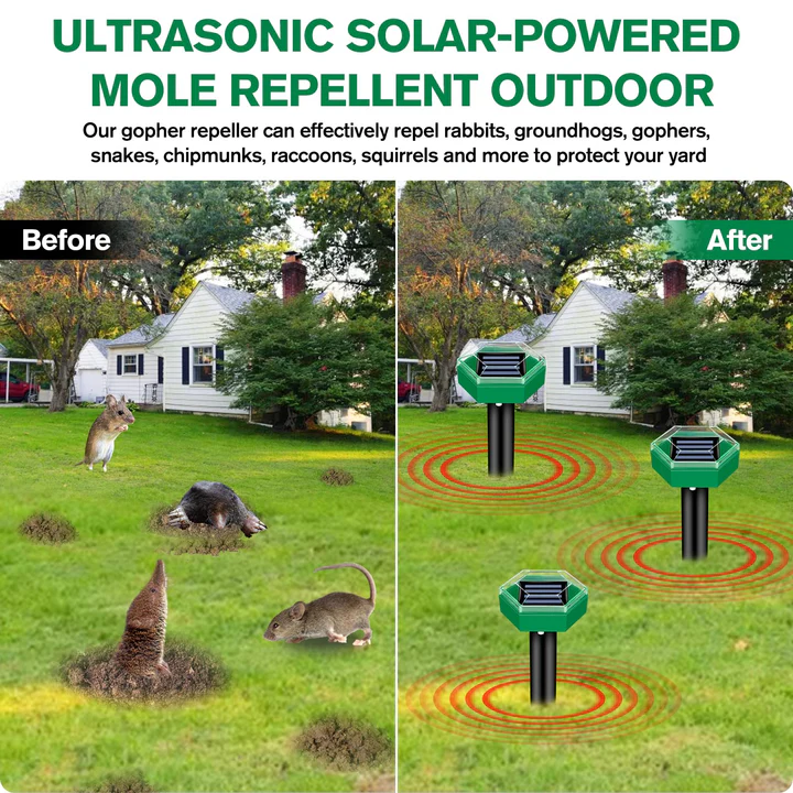4-Pack Solar Powered Ultrasonic Pest Repellers for Garden and Lawn