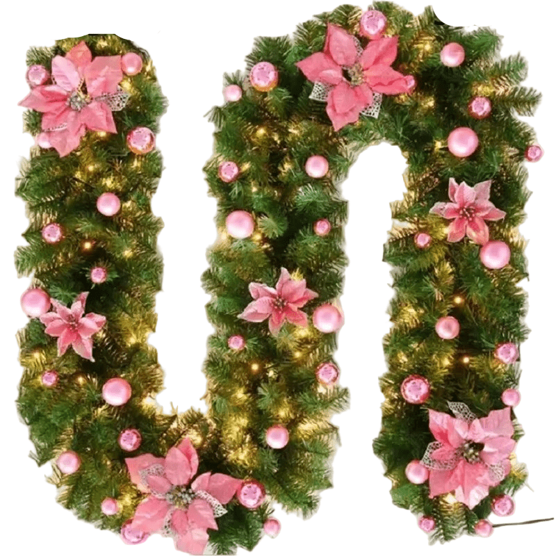 Illuminated Rattan Christmas Garland with Warm LEDs for Holiday Decor