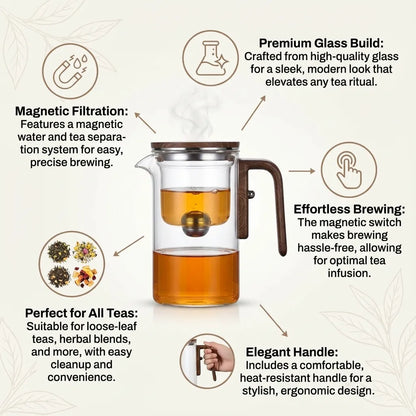 Glass Teapot with Magnetic Filtration – Easy Tea Brewing