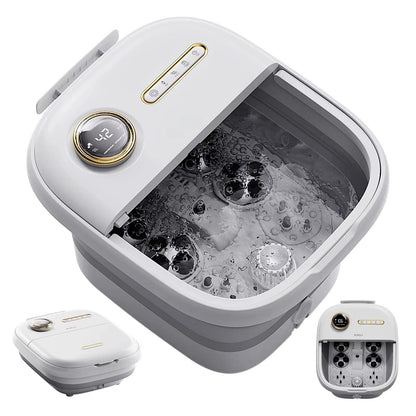 Foldable Foot Spa Massager with Heat, Bubbles, 4 Rollers & Timer