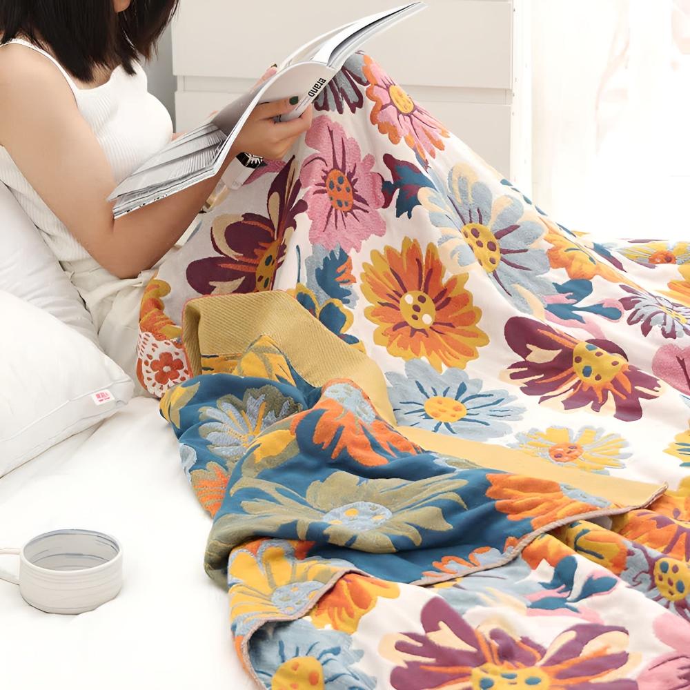 Vibrant Blossom Organic Cotton Throw Blanket