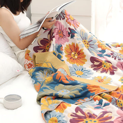 Vibrant Blossom Organic Cotton Throw Blanket
