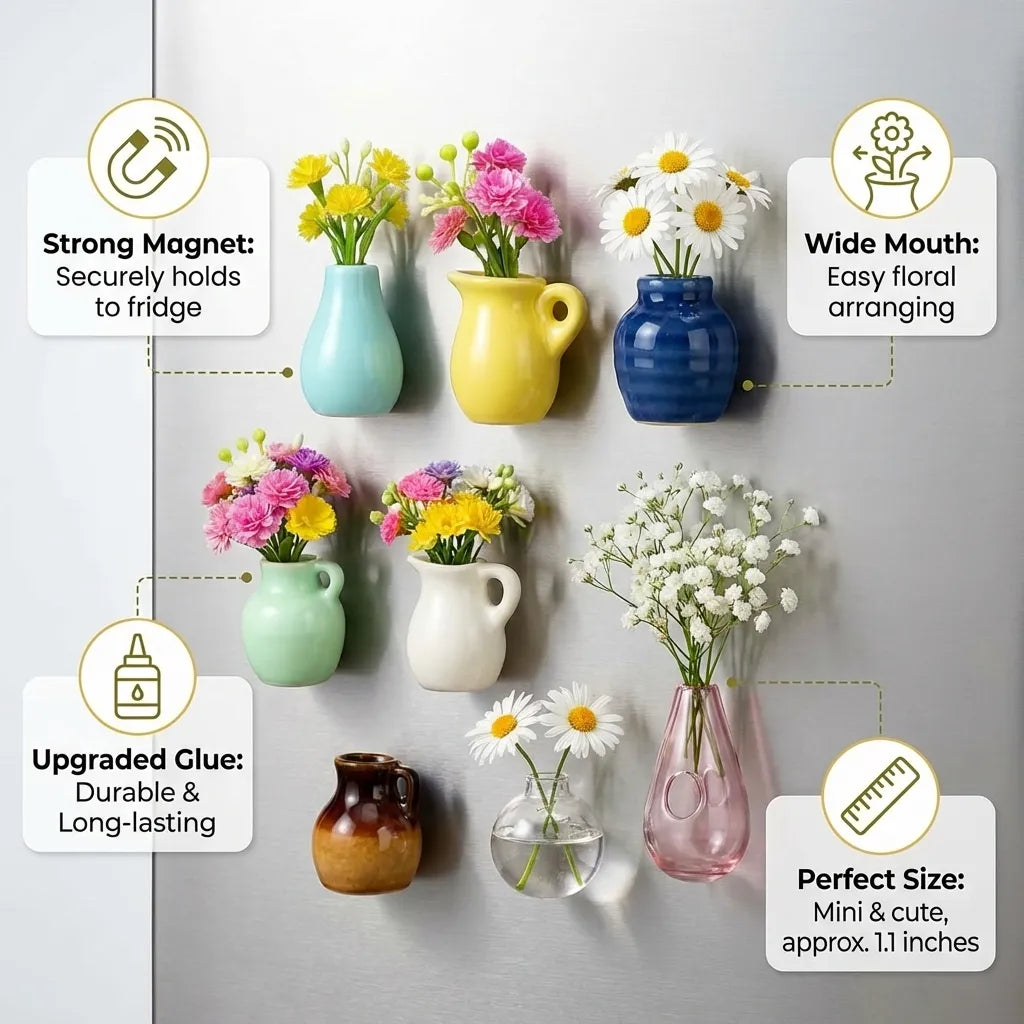 Mini Ceramic Vase Magnets – Decorative Refrigerator Magnets