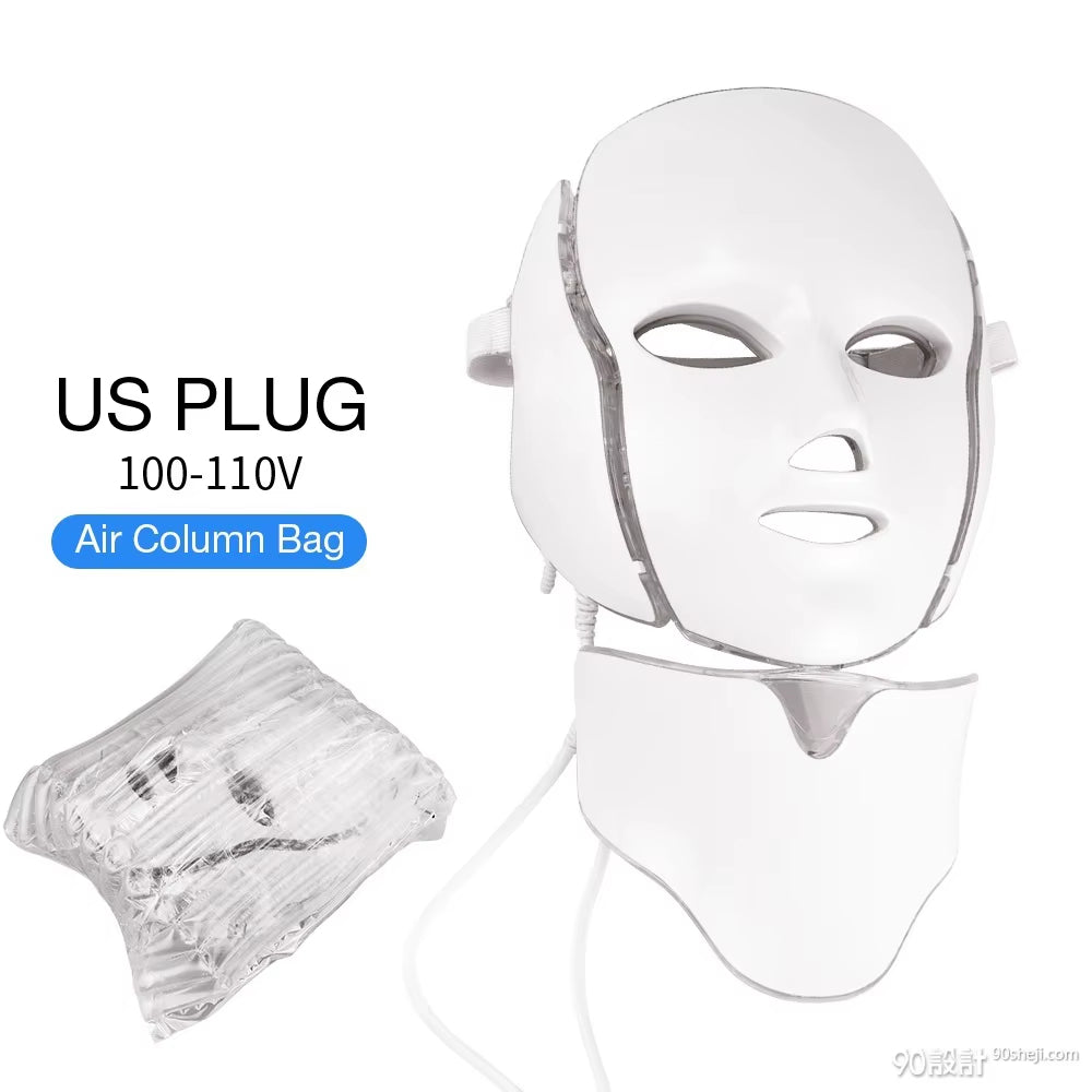 7-Color Light Therapy Face Mask with Neck Support for Acne, Wrinkles, Pores