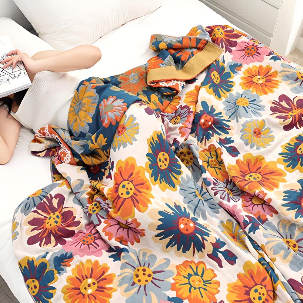 Vibrant Blossom Organic Cotton Throw Blanket