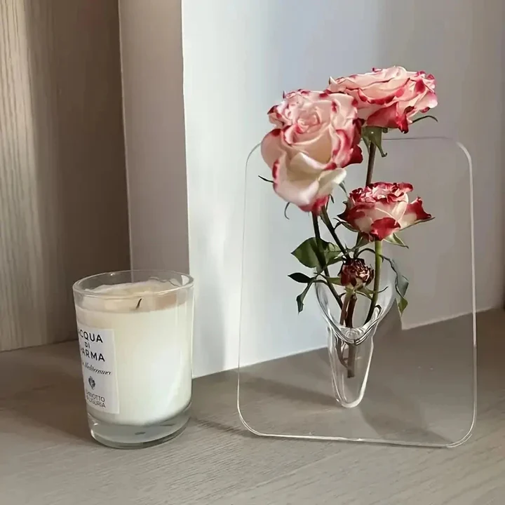 Contemporary Acrylic Flower Vase with Picture Frame Design