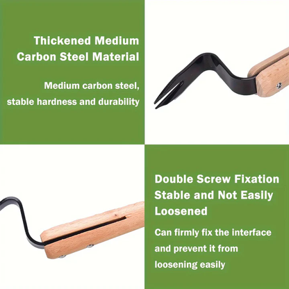 Wooden Handled Stainless Steel Tool for Weeding and Plant Removal
