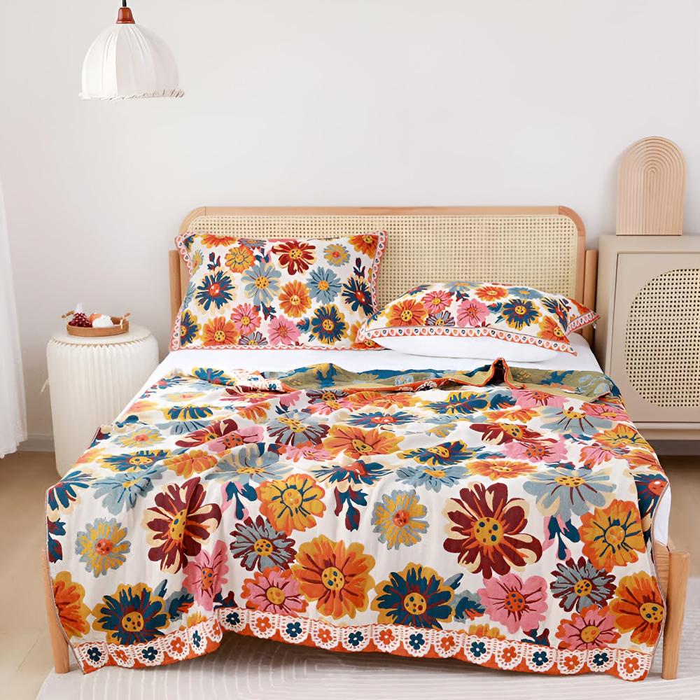 Vibrant Blossom Organic Cotton Throw Blanket