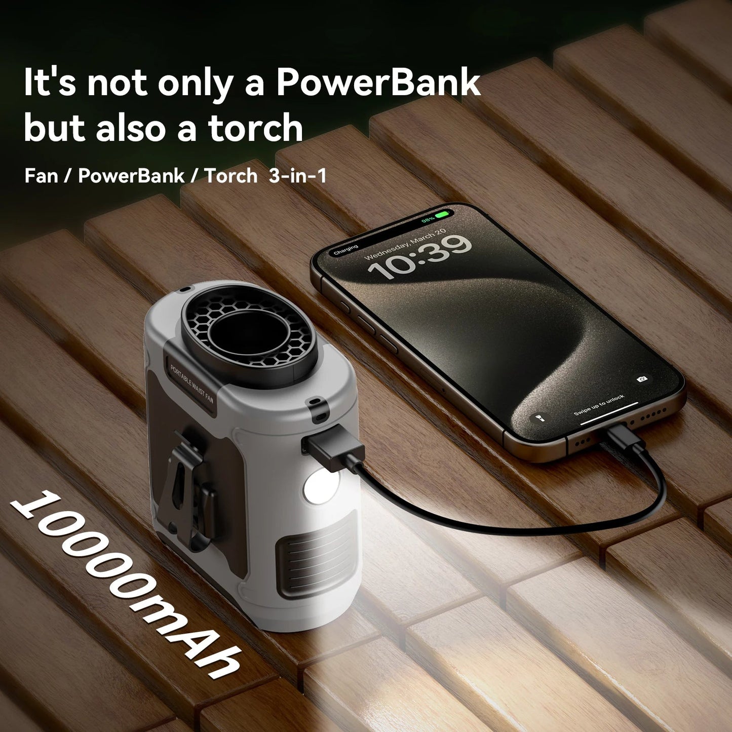 Portable Waist Fan with 10000mAh Battery for Outdoor Use