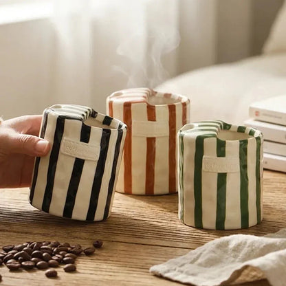 Striped Ceramic Coffee Cup in Retro Design