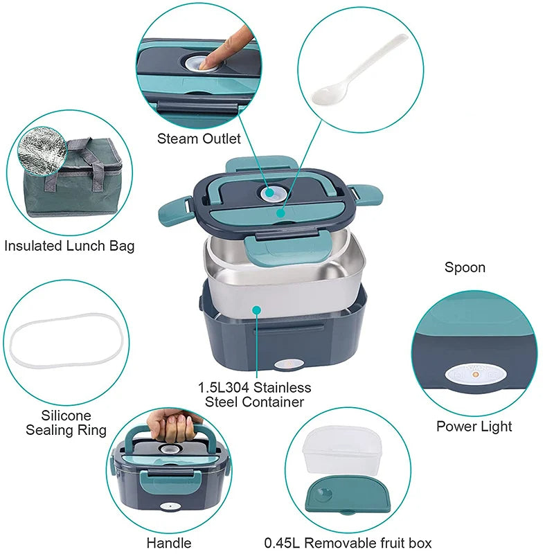 Portable 1.5L Electric Food Warmer for Car and Home