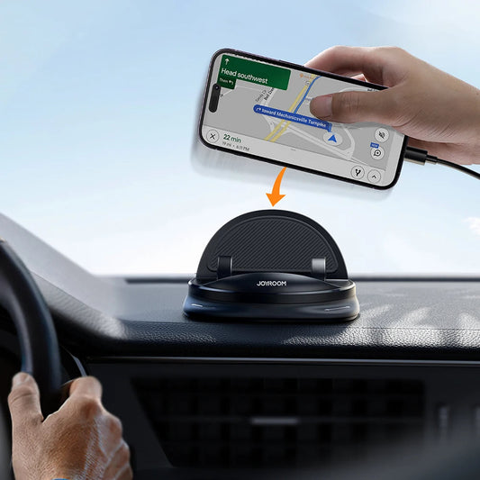 Car Phone Mount with 360° Rotation, Adjustable Tilt, and Non-Slip Base