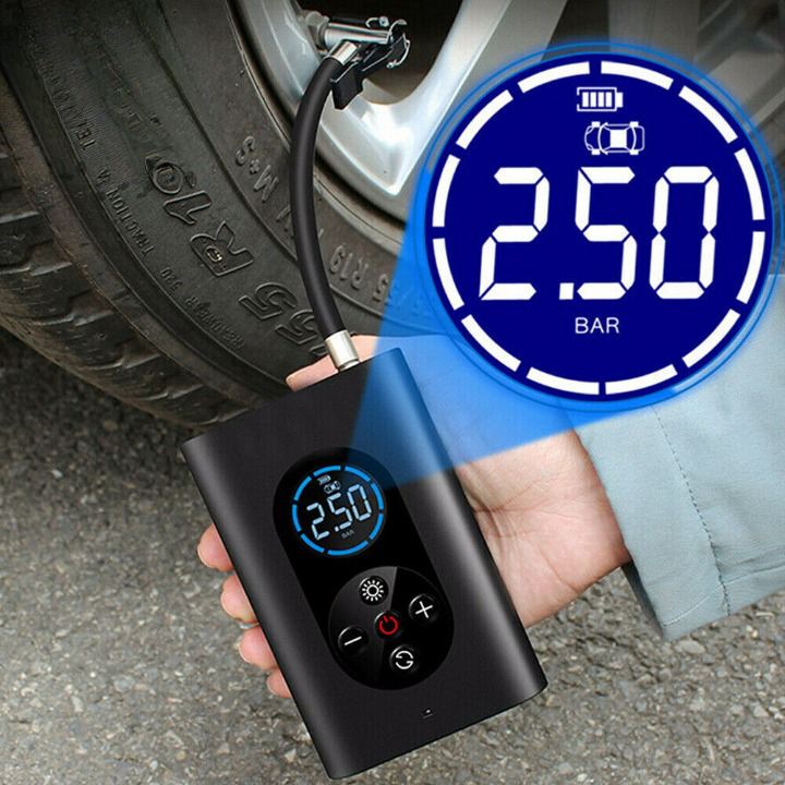 Portable Cordless Tire Pump with Digital Screen, Auto-Stop 150 PSI, USB-C Rechargeable, Includes LED Light for Cars, Motorcycles, Bicycles, and Sports Balls