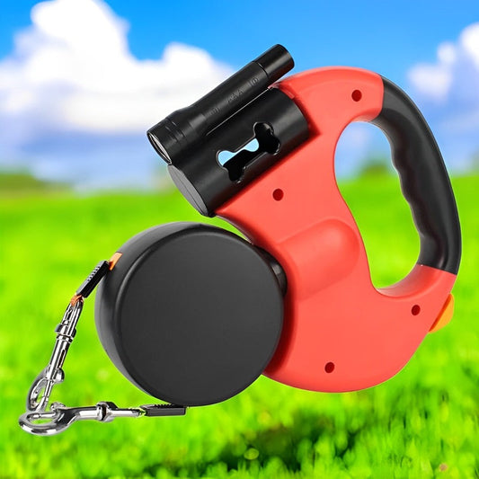 10FT Double Retractable Pet Leash with Integrated Flashlight & Waste Bag Dispenser