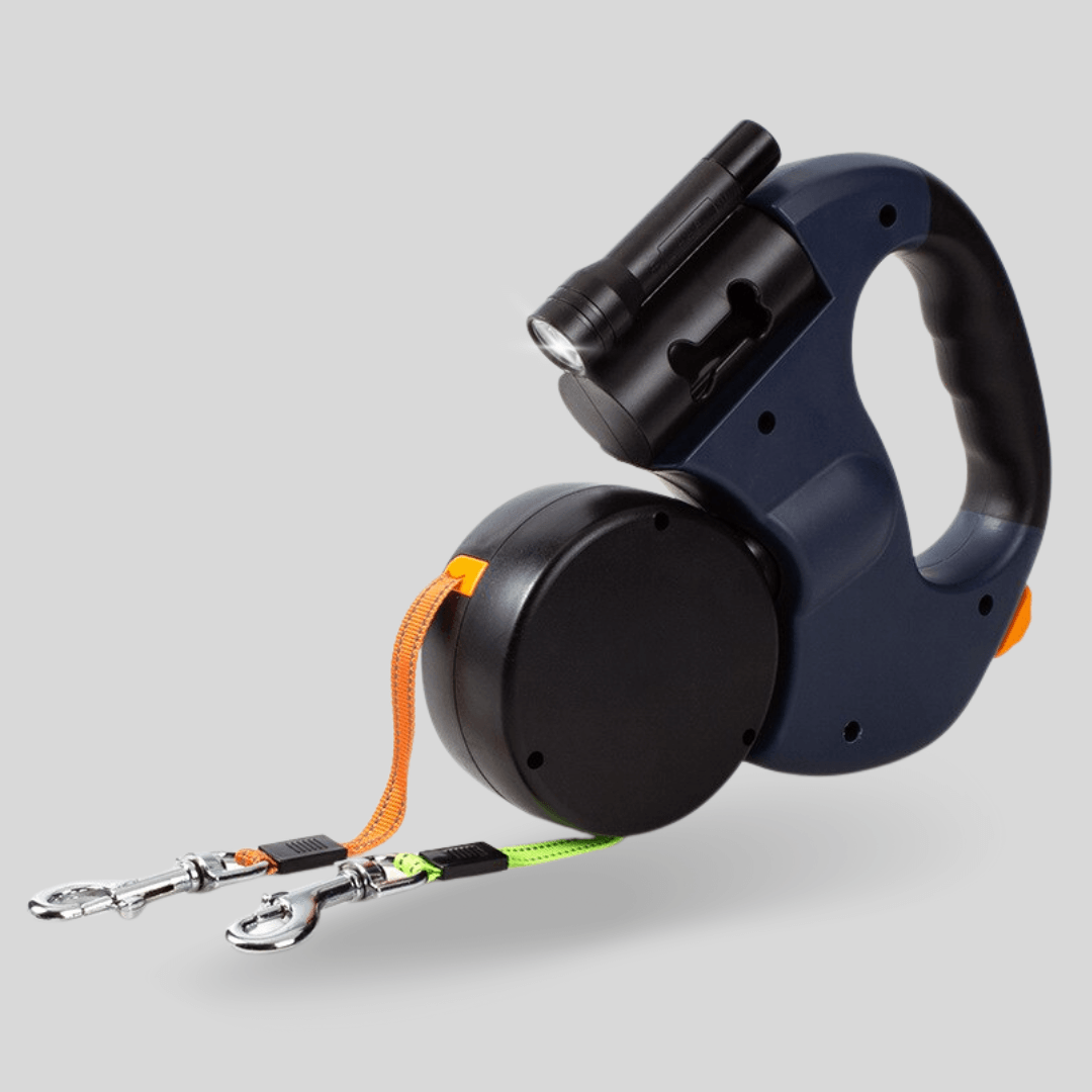 Double Dog Leash with Flashlight – Retractable and Tangle-free