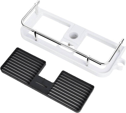 Height Adjustable Shower Caddy for Shower Bar, ABS Plastic, Double Hook, Drainage Grid