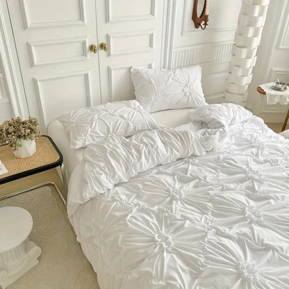 Textured Duvet Cover Set with Elegant Ruffle Accents - Full Size