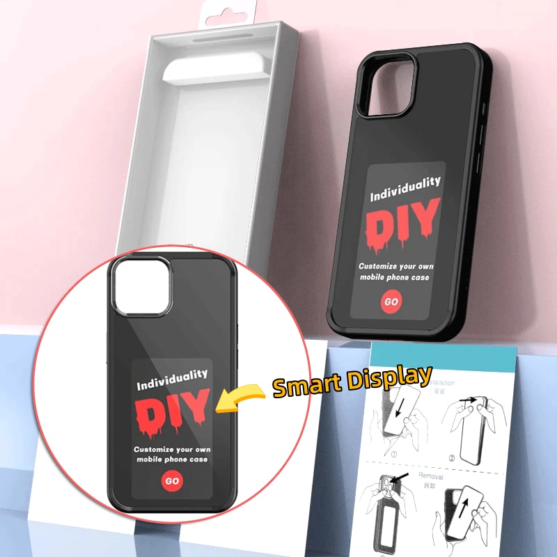 Smart Display Phone Case with Strap and Wallet Slot for iPhone 14 Pro Max