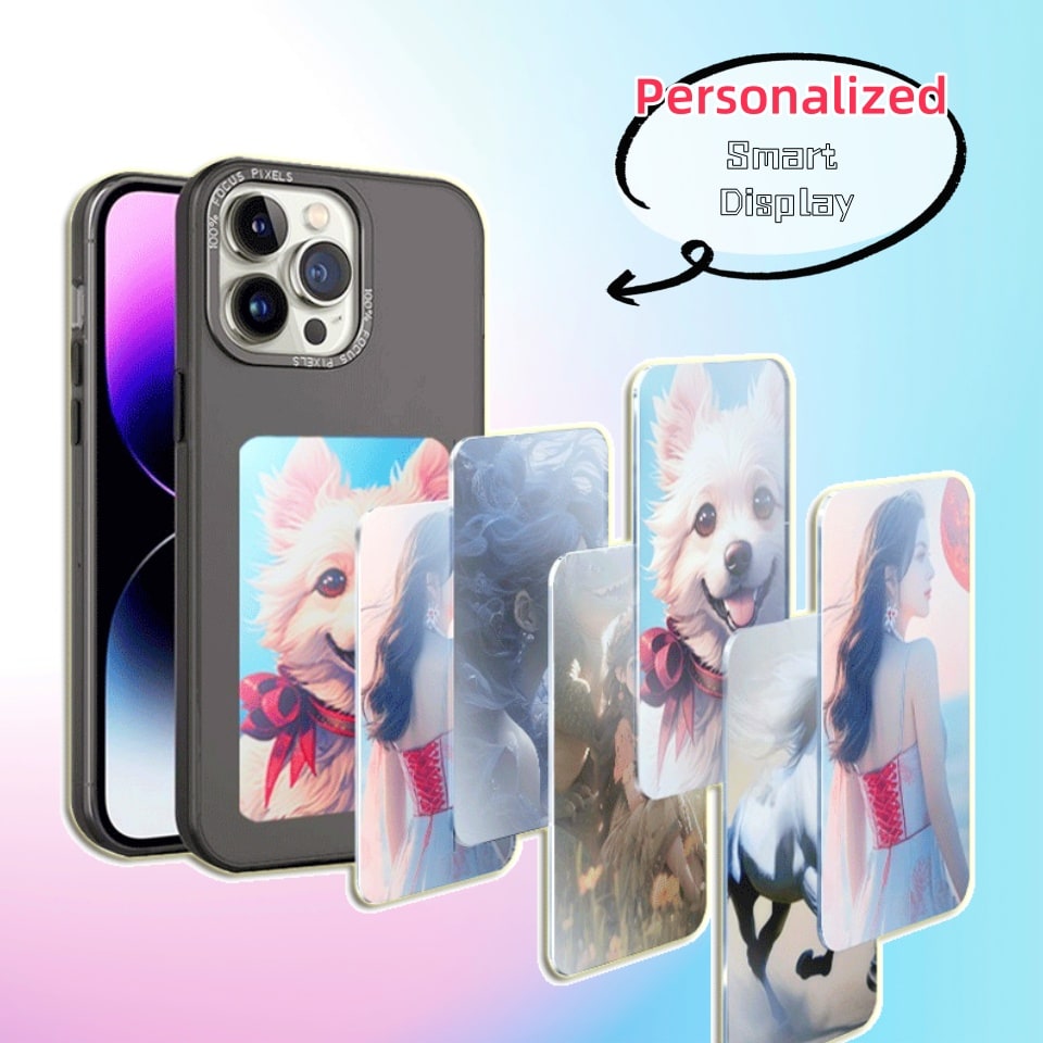 Smart Display Phone Case with Strap and Wallet Slot for iPhone 14 Pro Max